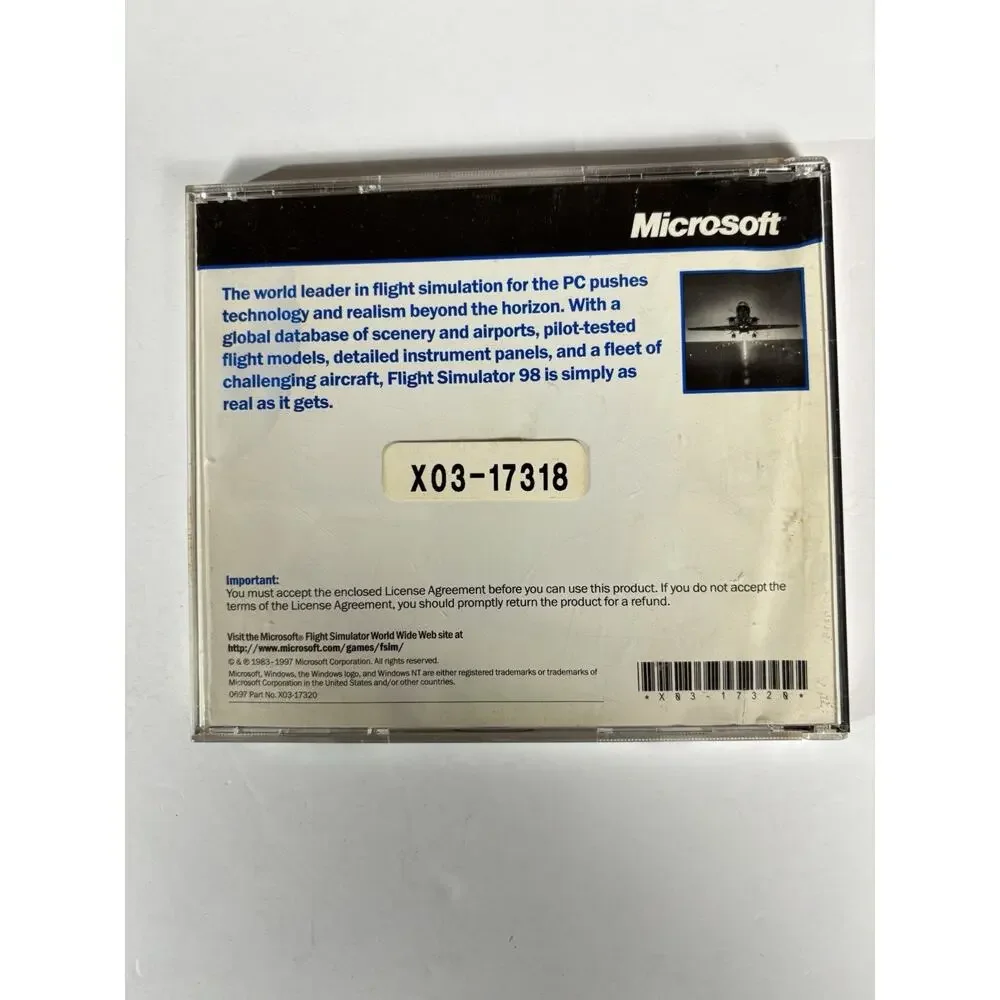 Microsoft Flight Simulator 98 Cd Rom 1997 Very Good Condition Case Cover Vintage